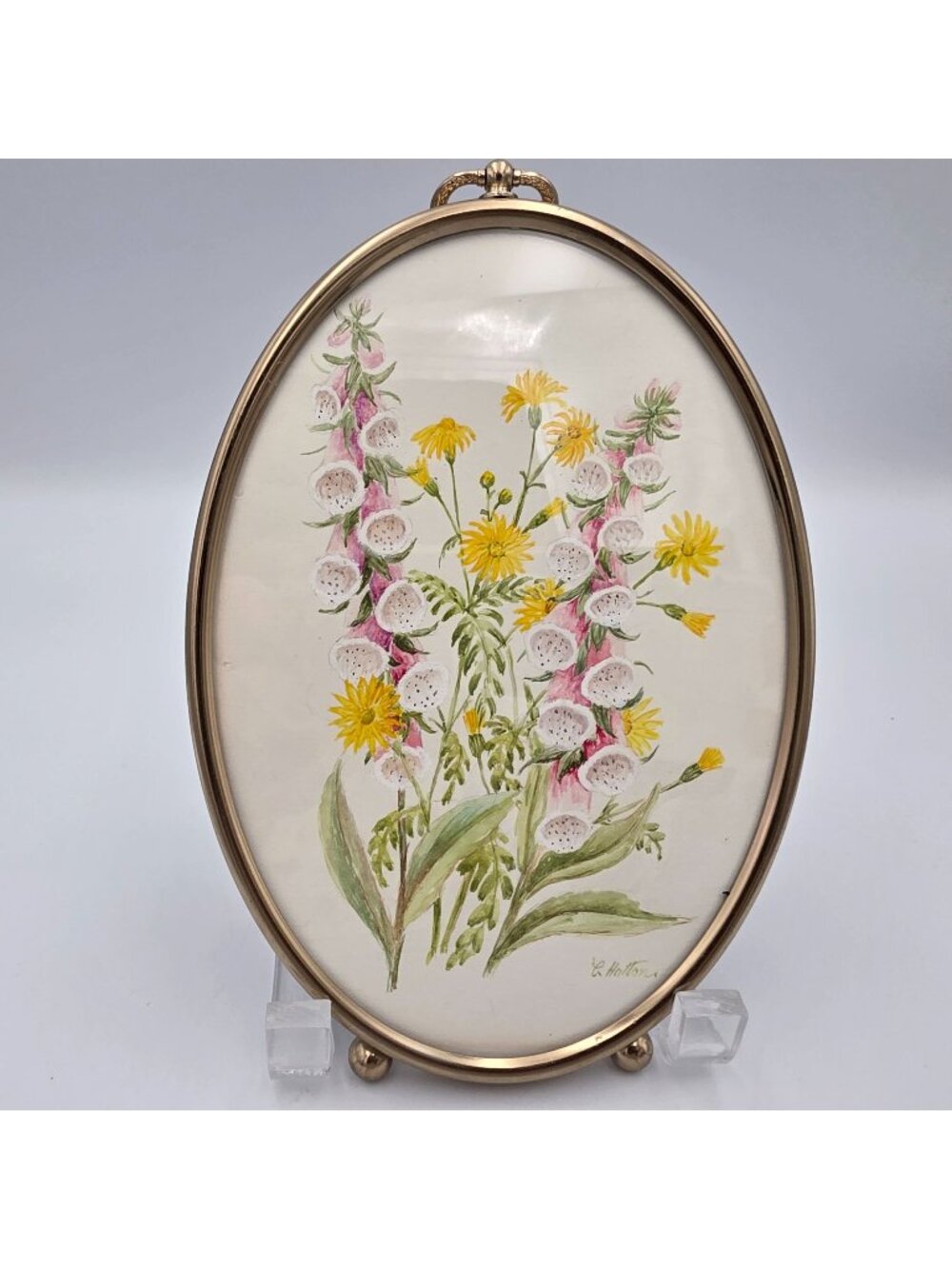 Oval Gold Tone Metal Picture Frame 4.5"x6.5" Original Art Hook